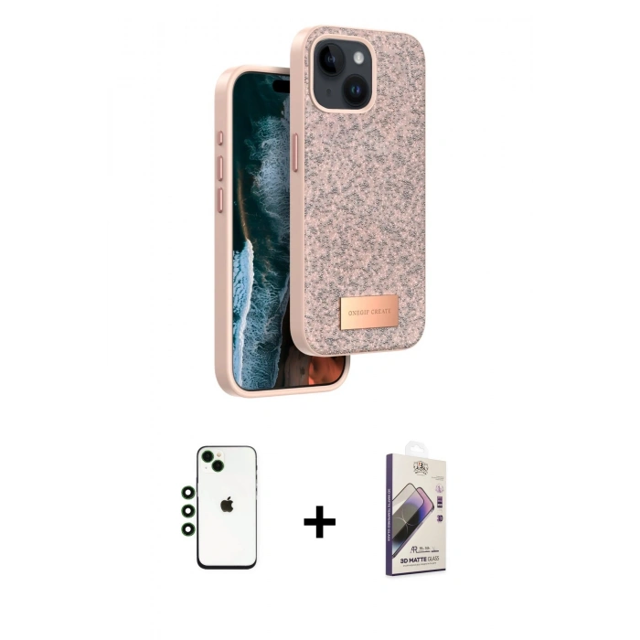 MARSİLYAN™- iPhone 14 Kılıf Vadi Klasik Serisi - Siyah Bilvis 3D Mat Cam Ekran Koruyucu + Shine Kamera Lens - YL