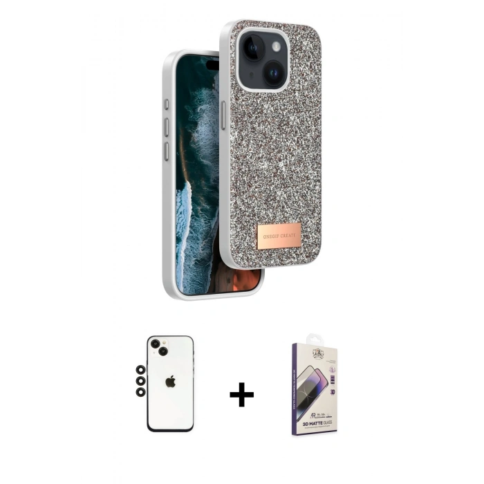 MARSİLYAN™- iPhone 14 Kılıf Vadi Klasik Serisi - Siyah Bilvis 3D Mat Cam Ekran Koruyucu + Shine Kamera Lens - SH
