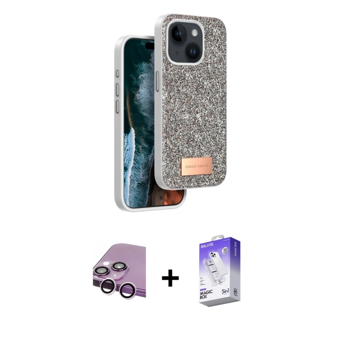 MARSİLYAN™- iPhone 14 Kılıf Vadi Klasik Serisi - Siyah Bilvis 5in1 3D Magic Cam Ekran Koruyucu + Raze Metal Kamera Lens - MR