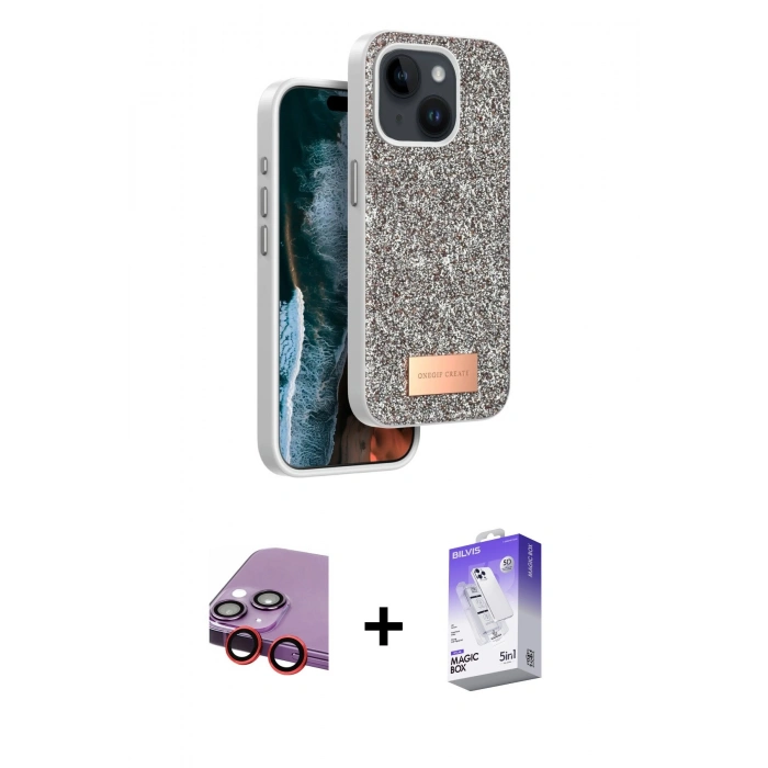 MARSİLYAN™- iPhone 14 Kılıf Vadi Klasik Serisi - Siyah Bilvis 5in1 3D Magic Cam Ekran Koruyucu + Raze Metal Kamera Lens - KI