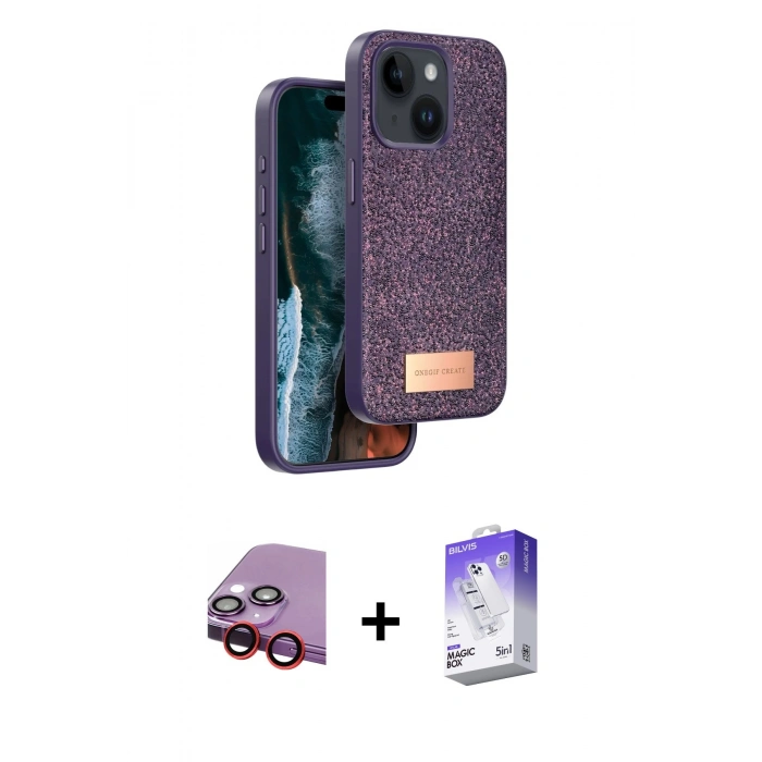 MARSİLYAN™- iPhone 14 Kılıf Vadi Klasik Serisi - Siyah Bilvis 5in1 3D Magic Cam Ekran Koruyucu + Raze Metal Kamera Lens - KI
