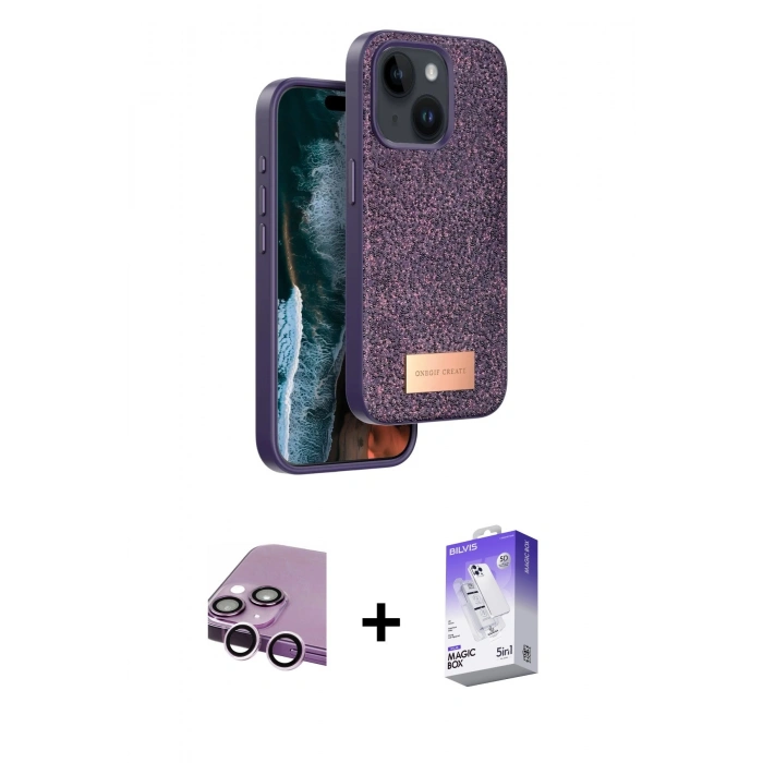 MARSİLYAN™- iPhone 14 Kılıf Vadi Klasik Serisi - Siyah Bilvis 5in1 3D Magic Cam Ekran Koruyucu + Raze Metal Kamera Lens - MR