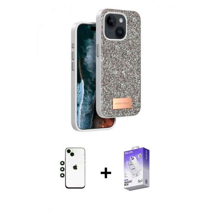 MARSİLYAN™- iPhone 14 Kılıf Vadi Klasik Serisi - Siyah Bilvis 5in1 3D Magic Cam Ekran Koruyucu + Shine Kamera Lens - YL