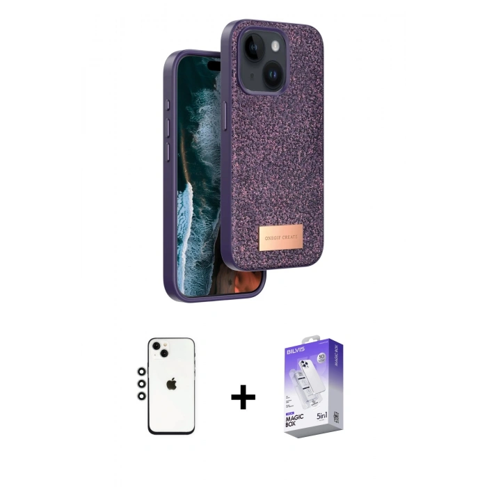 MARSİLYAN™- iPhone 14 Kılıf Vadi Klasik Serisi - Siyah Bilvis 5in1 3D Magic Cam Ekran Koruyucu + Shine Kamera Lens - GS