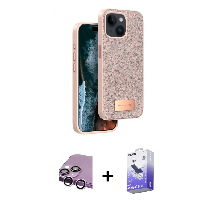 MARSİLYAN™- iPhone 14 Kılıf Vadi Klasik Serisi - Siyah Bilvis 5in1 5D Magic Hayalet Cam Ekran Koruyucu + Raze Metal Kamera Lens - MR