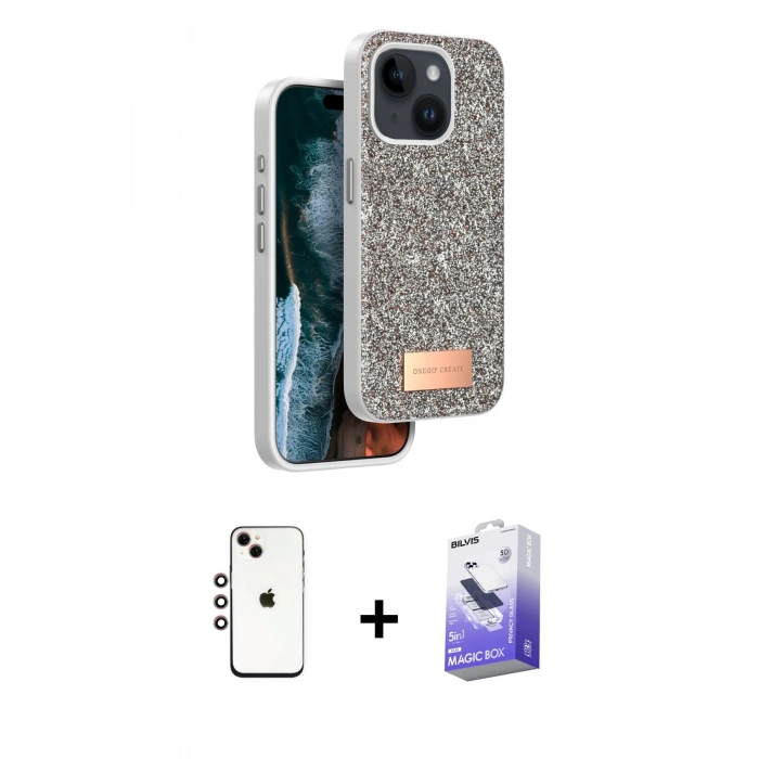 MARSİLYAN™- iPhone 14 Kılıf Vadi Klasik Serisi - Siyah Bilvis 5in1 5D Magic Hayalet Cam Ekran Koruyucu + Shine Kamera Lens - GI