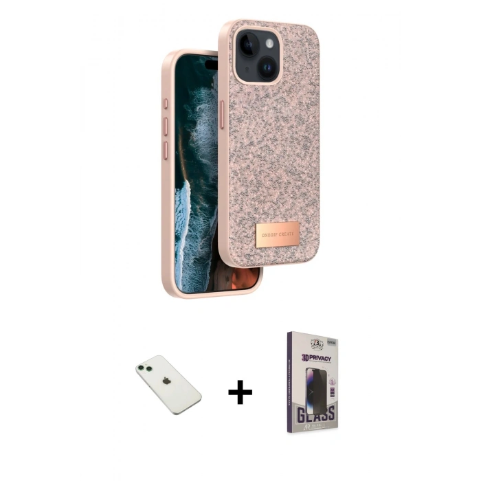 MARSİLYAN™- iPhone 14 Kılıf Vadi Klasik Serisi - Siyah Bilvis Hayalet Cam Ekran Koruyucu + Diamond Kamera Lens - YL