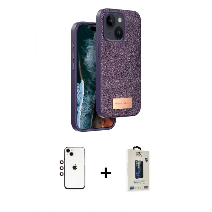 MARSİLYAN™- iPhone 14 Kılıf Vadi Klasik Serisi - Siyah Bilvis Hayalet Cam Ekran Koruyucu + Shine Kamera Lens - GI