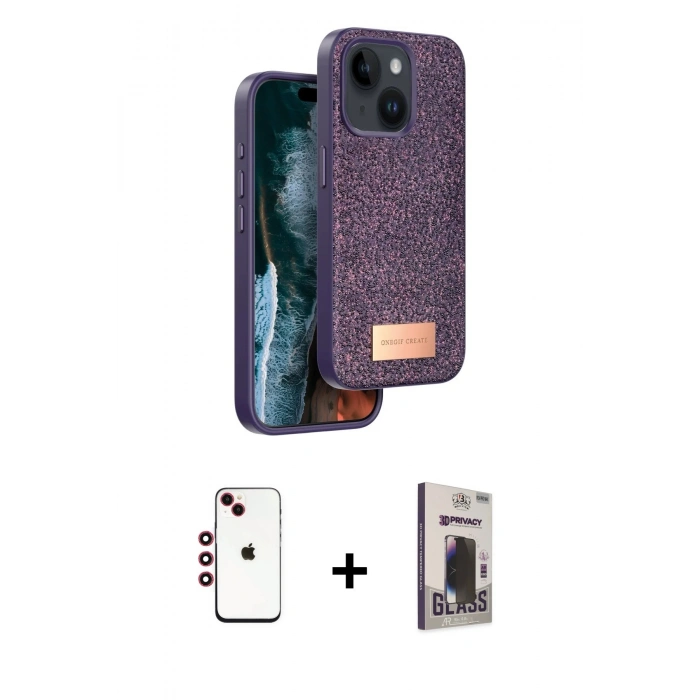 MARSİLYAN™- iPhone 14 Kılıf Vadi Klasik Serisi - Siyah Bilvis Hayalet Cam Ekran Koruyucu + Shine Kamera Lens - KI