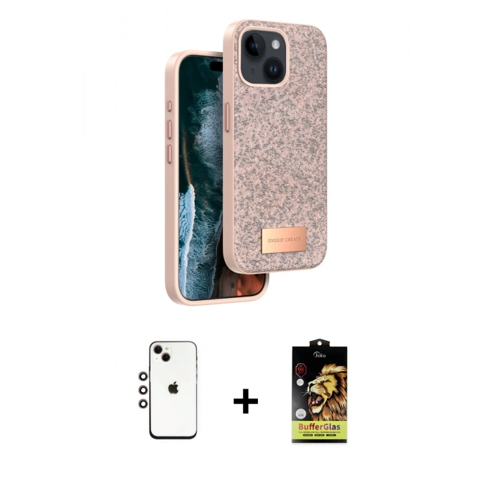 MARSİLYAN™- iPhone 14 Kılıf Vadi Klasik Serisi - Siyah Buffer Cam Ekran Koruyucu + Shine Kamera Lens - GI