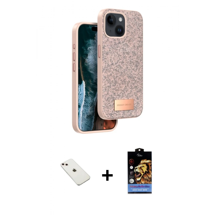 MARSİLYAN™- iPhone 14 Kılıf Vadi Klasik Serisi - Siyah Buffer Hayalet Cam Ekran Koruyucu + Diamond Kamera Lens - PE