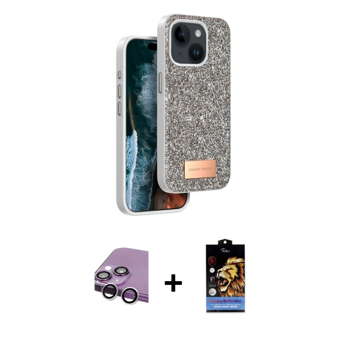 MARSİLYAN™- iPhone 14 Kılıf Vadi Klasik Serisi - Siyah Buffer Hayalet Cam Ekran Koruyucu + Raze Metal Kamera Lens - GS