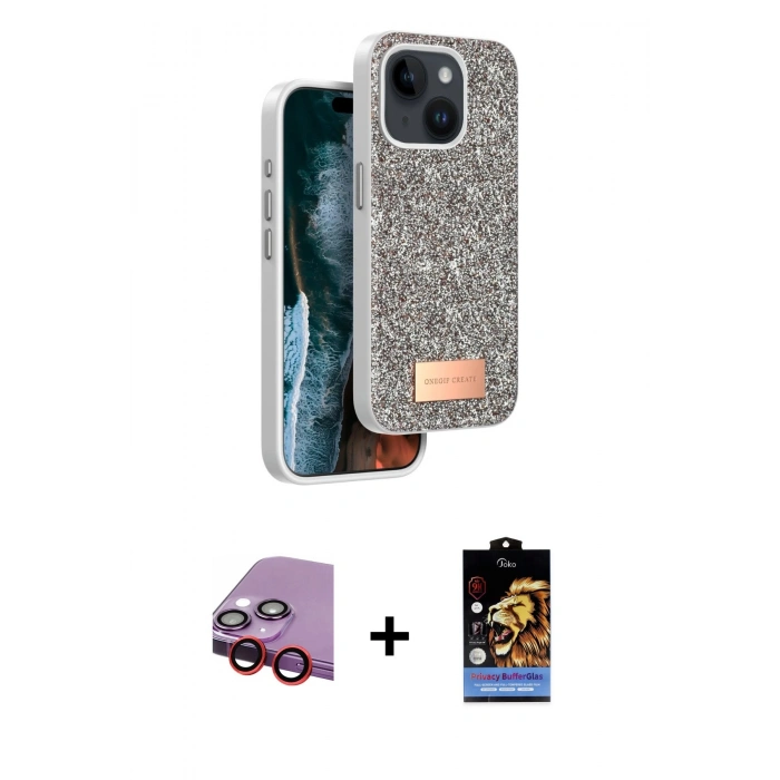 MARSİLYAN™- iPhone 14 Kılıf Vadi Klasik Serisi - Siyah Buffer Hayalet Cam Ekran Koruyucu + Raze Metal Kamera Lens - KI