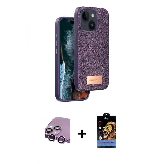 MARSİLYAN™- iPhone 14 Kılıf Vadi Klasik Serisi - Siyah Buffer Hayalet Cam Ekran Koruyucu + Raze Metal Kamera Lens - MR