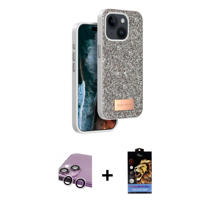 MARSİLYAN™- iPhone 14 Kılıf Vadi Klasik Serisi - Siyah Buffer Hayalet Cam Ekran Koruyucu + Raze Metal Kamera Lens - MR