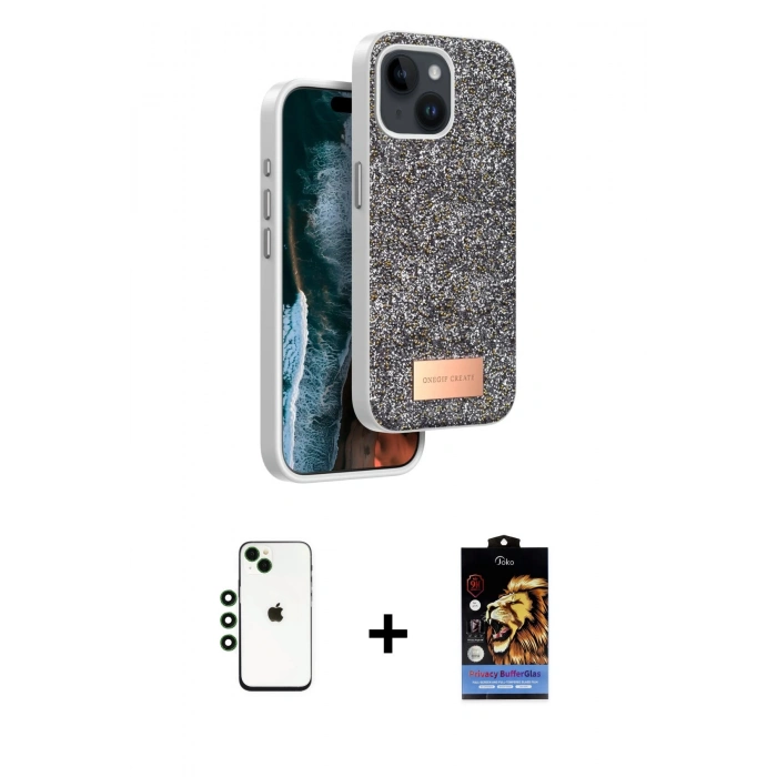MARSİLYAN™- iPhone 14 Kılıf Vadi Klasik Serisi - Siyah Buffer Hayalet Cam Ekran Koruyucu + Shine Kamera Lens - YL