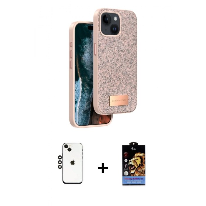 MARSİLYAN™- iPhone 14 Kılıf Vadi Klasik Serisi - Siyah Buffer Hayalet Cam Ekran Koruyucu + Shine Kamera Lens - SH