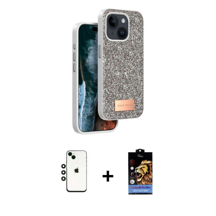 MARSİLYAN™- iPhone 14 Kılıf Vadi Klasik Serisi - Siyah Buffer Hayalet Cam Ekran Koruyucu + Shine Kamera Lens - YL