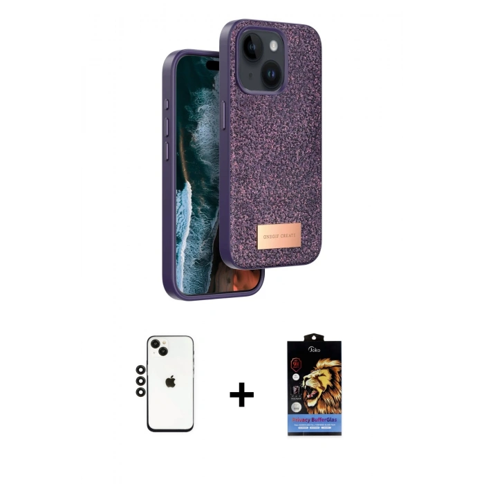 MARSİLYAN™- iPhone 14 Kılıf Vadi Klasik Serisi - Siyah Buffer Hayalet Cam Ekran Koruyucu + Shine Kamera Lens - SH