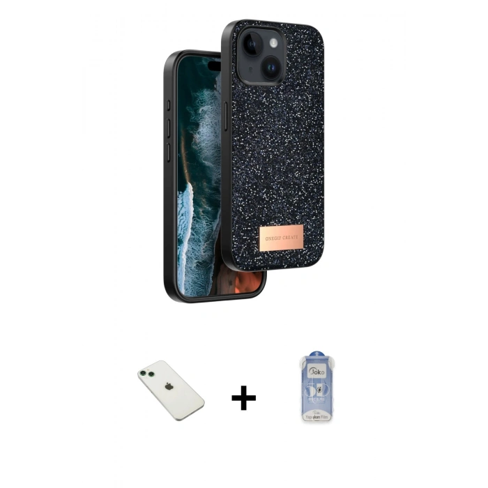 MARSİLYAN™- iPhone 14 Kılıf Vadi Klasik Serisi - Siyah Joko Magic 5D Cam + Diamond Kamera Lens - YL