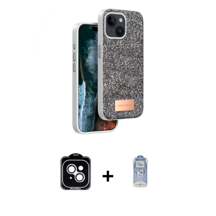 MARSİLYAN™- iPhone 14 Kılıf Vadi Klasik Serisi - Siyah Joko Magic 5D Cam + PVD Metal Kamera Lens - GS