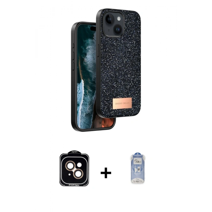 MARSİLYAN™- iPhone 14 Kılıf Vadi Klasik Serisi - Siyah Joko Magic 5D Cam + PVD Metal Kamera Lens - TU
