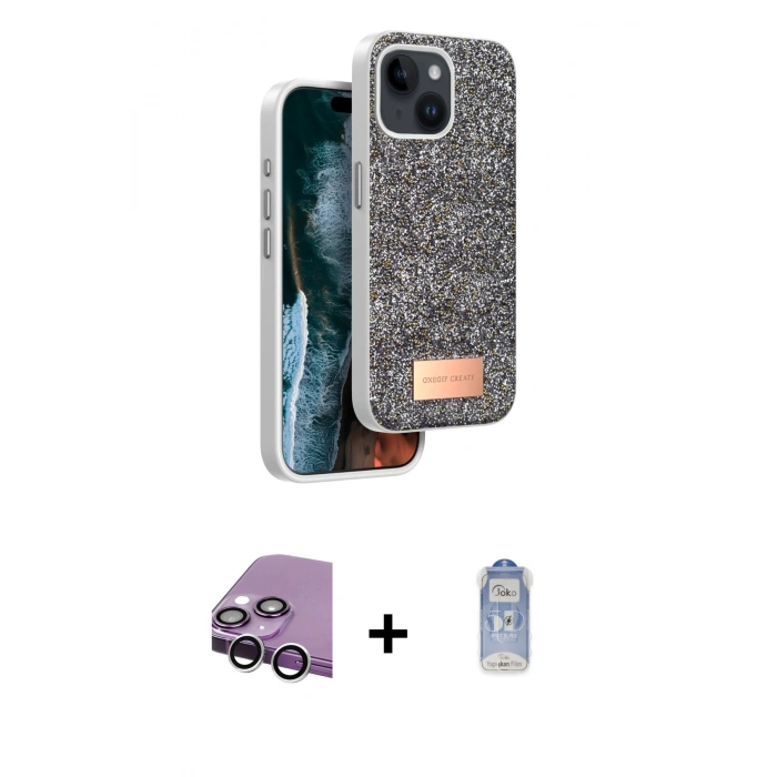 MARSİLYAN™- iPhone 14 Kılıf Vadi Klasik Serisi - Siyah Joko Magic 5D Cam + Raze Metal Kamera Lens - GS