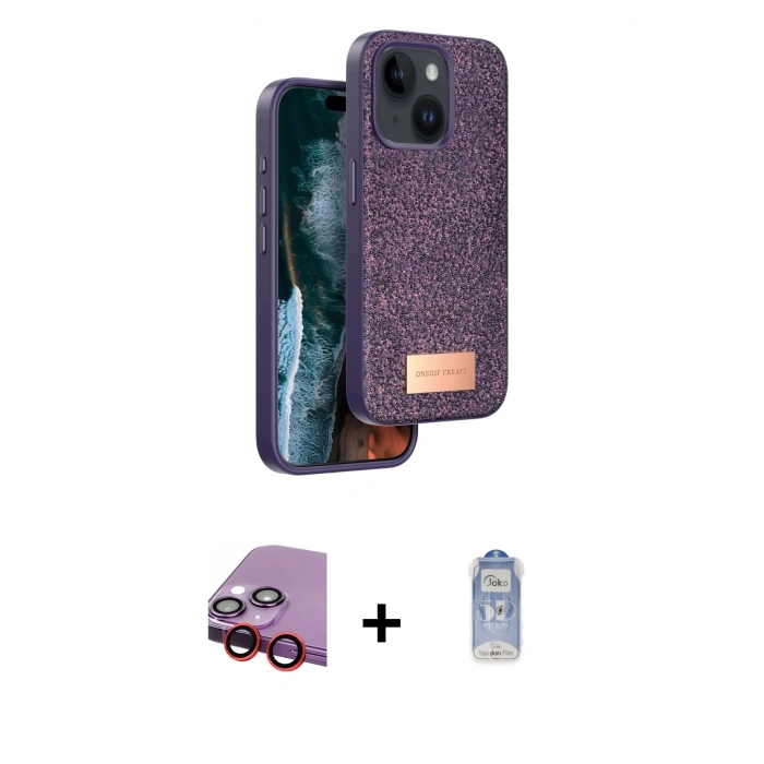 MARSİLYAN™- iPhone 14 Kılıf Vadi Klasik Serisi - Siyah Joko Magic 5D Cam + Raze Metal Kamera Lens - KI