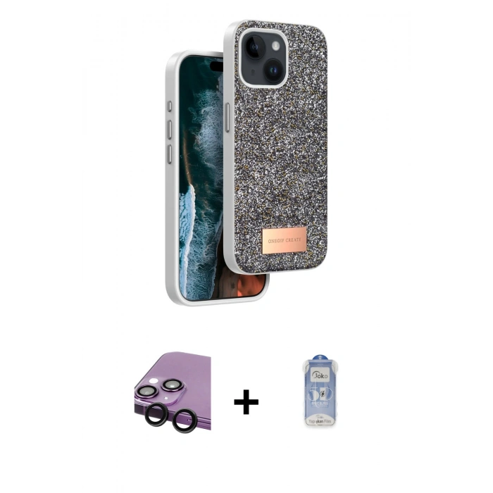 MARSİLYAN™- iPhone 14 Kılıf Vadi Klasik Serisi - Siyah Joko Magic 5D Cam + Raze Metal Kamera Lens - SH