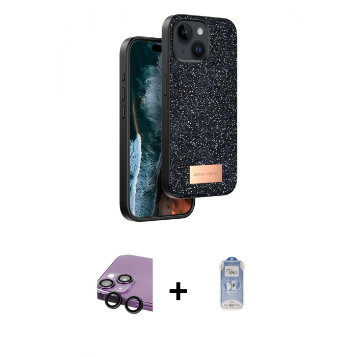 MARSİLYAN™- iPhone 14 Kılıf Vadi Klasik Serisi - Siyah Joko Magic 5D Cam + Raze Metal Kamera Lens - SH