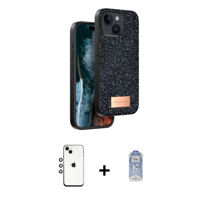 MARSİLYAN™- iPhone 14 Kılıf Vadi Klasik Serisi - Siyah Joko Magic 5D Cam + Shine Kamera Lens - GI