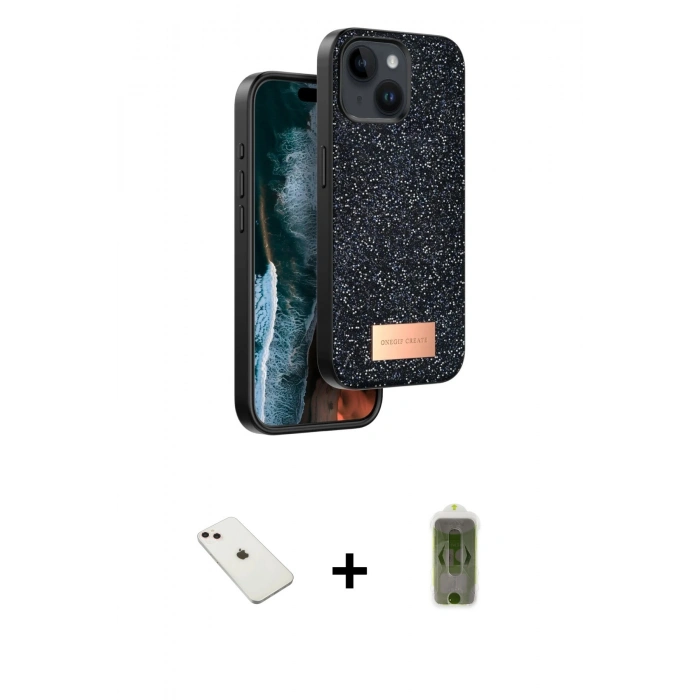 MARSİLYAN™- iPhone 14 Kılıf Vadi Klasik Serisi - Siyah Joko Magic 5D Hayalet Cam + Diamond Kamera Lens - PE