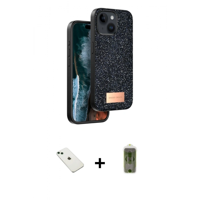 MARSİLYAN™- iPhone 14 Kılıf Vadi Klasik Serisi - Siyah Joko Magic 5D Hayalet Cam + Diamond Kamera Lens - YL