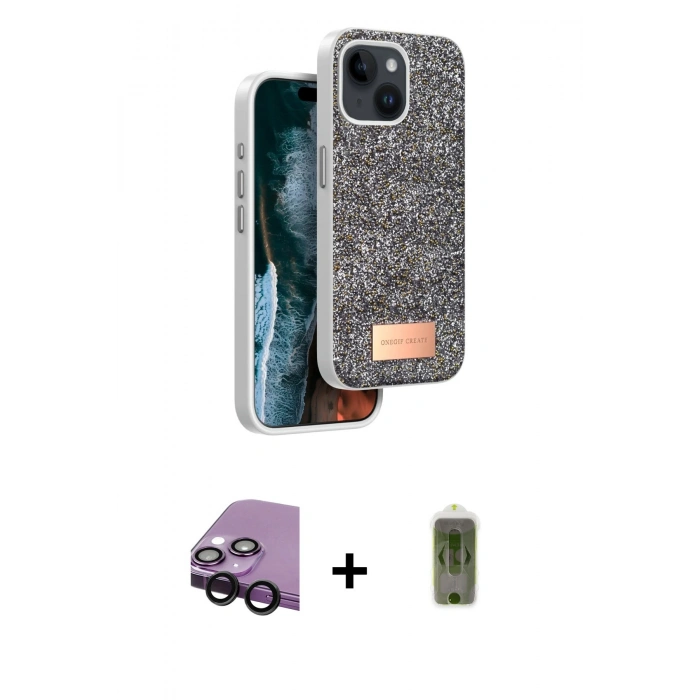 MARSİLYAN™- iPhone 14 Kılıf Vadi Klasik Serisi - Siyah Joko Magic 5D Hayalet Cam + Raze Metal Kamera Lens - SH