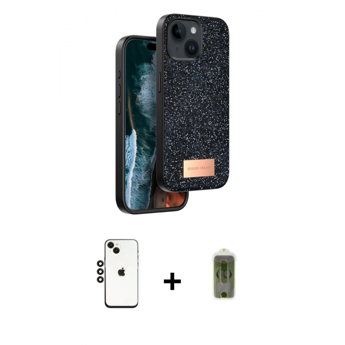 MARSİLYAN™- iPhone 14 Kılıf Vadi Klasik Serisi - Siyah Joko Magic 5D Hayalet Cam + Shine Kamera Lens - SH