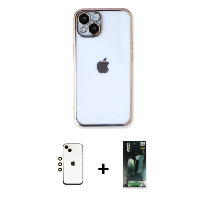 MARSİLYAN™- iPhone 14 Kılıf Vadi Minimal - Şeffaf 360 Full Body Arka Koruyucu + Shine Kamera Lens - GD
