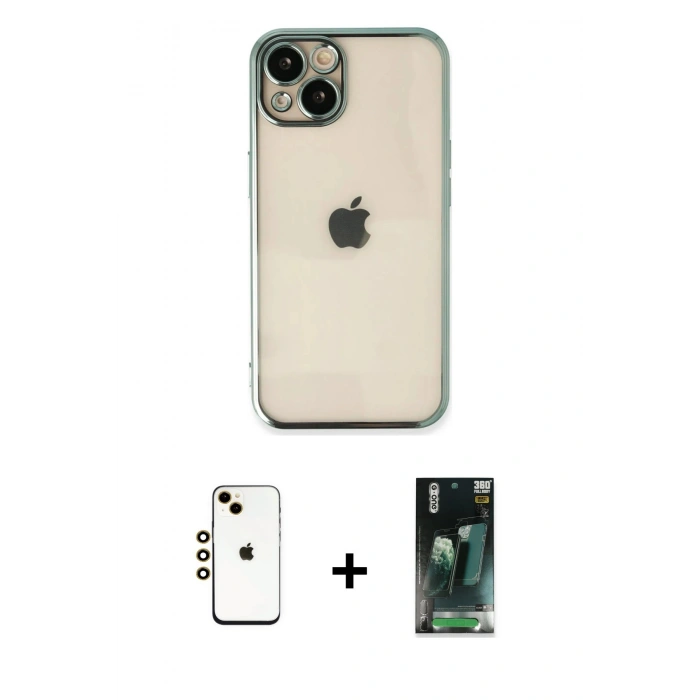 MARSİLYAN™- iPhone 14 Kılıf Vadi Minimal - Şeffaf 360 Full Body Arka Koruyucu + Shine Kamera Lens - GD