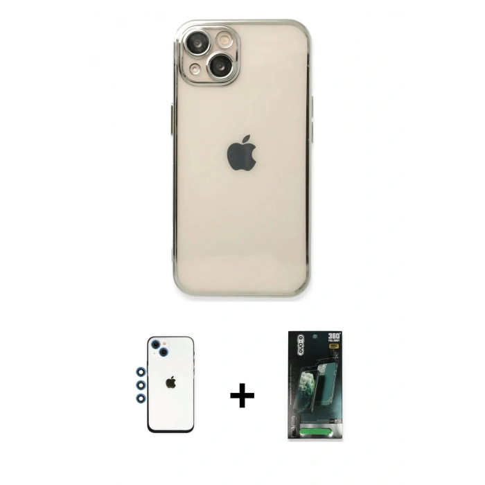 MARSİLYAN™- iPhone 14 Kılıf Vadi Minimal - Şeffaf 360 Full Body Arka Koruyucu + Shine Kamera Lens - MI