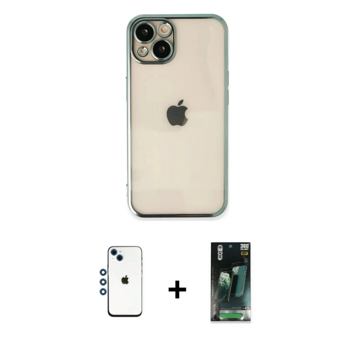 MARSİLYAN™- iPhone 14 Kılıf Vadi Minimal - Şeffaf 360 Full Body Arka Koruyucu + Shine Kamera Lens - MI