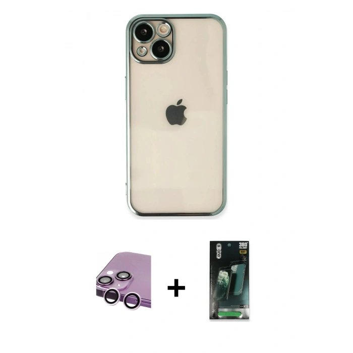 MARSİLYAN™- iPhone 14 Kılıf Vadi Minimal - Şeffaf 360 Full Body Arka Koruyucu + Raze Metal Kamera Lens - MR