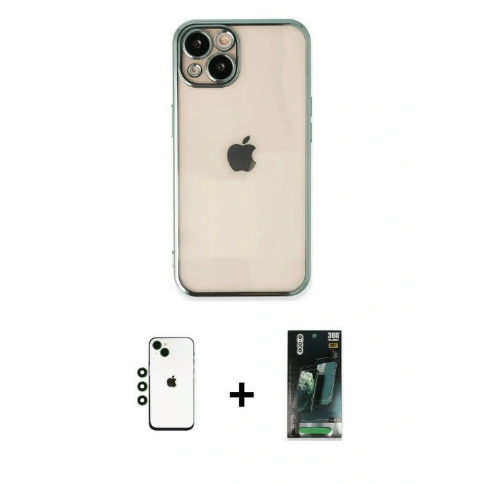 MARSİLYAN™- iPhone 14 Kılıf Vadi Minimal - Şeffaf 360 Full Body Arka Koruyucu + Shine Kamera Lens - YL