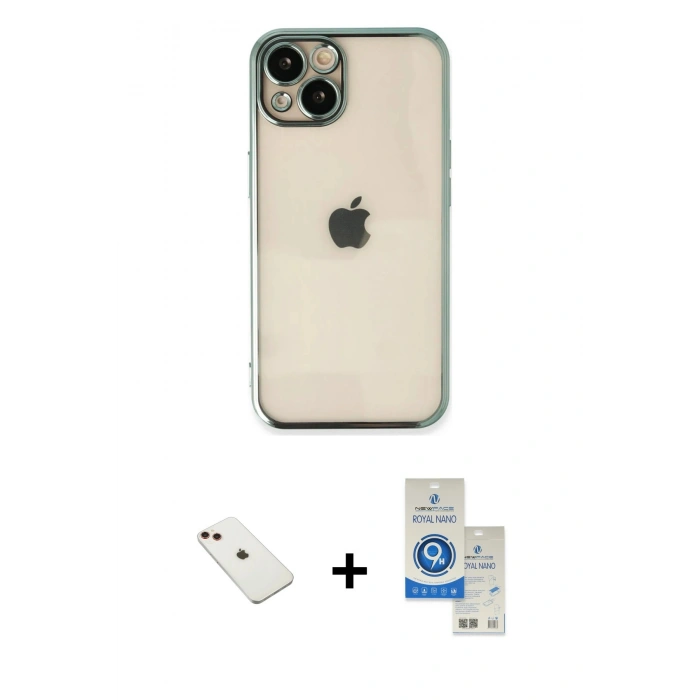 MARSİLYAN™- iPhone 14 Kılıf Vadi Minimal - Şeffaf Royal Nano Ekran Koruyucu + Diamond Kamera Lens - KI