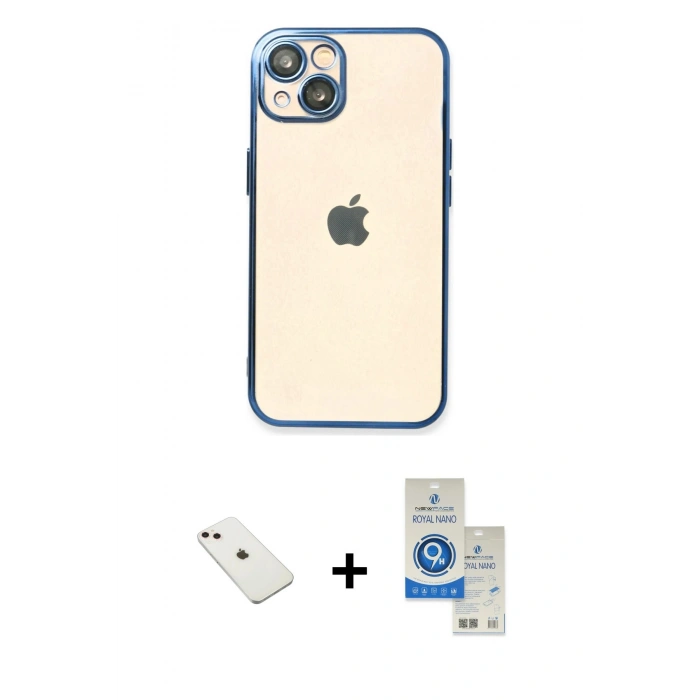 MARSİLYAN™- iPhone 14 Kılıf Vadi Minimal - Şeffaf Royal Nano Ekran Koruyucu + Diamond Kamera Lens - PE