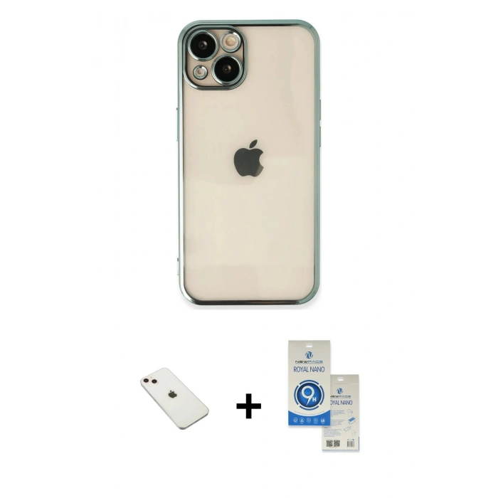 MARSİLYAN™- iPhone 14 Kılıf Vadi Minimal - Şeffaf Royal Nano Ekran Koruyucu + Diamond Kamera Lens - PE