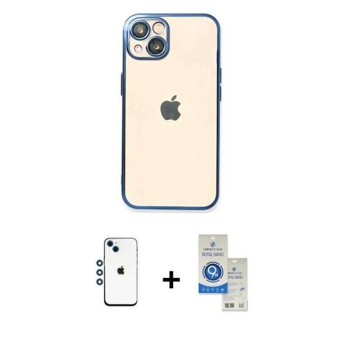 MARSİLYAN™- iPhone 14 Kılıf Vadi Minimal - Şeffaf Royal Nano Ekran Koruyucu + Shine Kamera Lens - MI