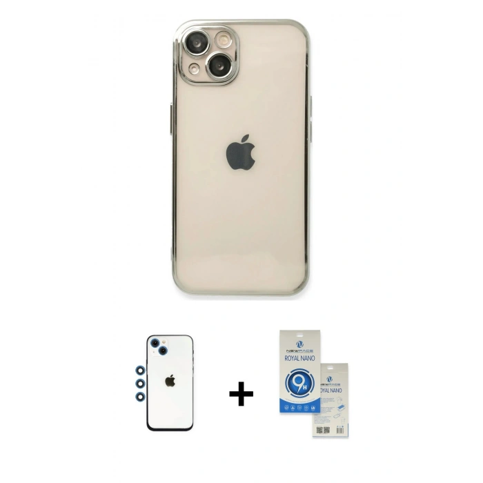 MARSİLYAN™- iPhone 14 Kılıf Vadi Minimal - Şeffaf Royal Nano Ekran Koruyucu + Shine Kamera Lens - MI