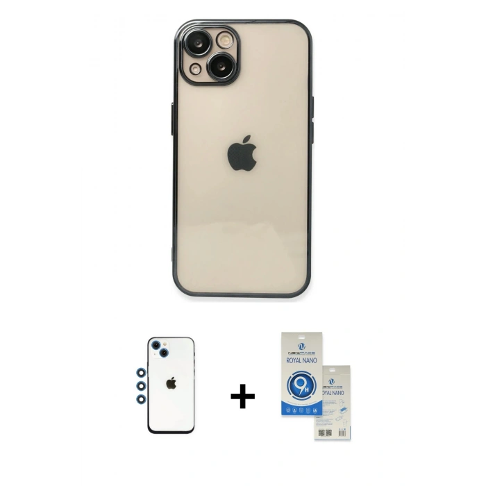 MARSİLYAN™- iPhone 14 Kılıf Vadi Minimal - Şeffaf Royal Nano Ekran Koruyucu + Shine Kamera Lens - MI