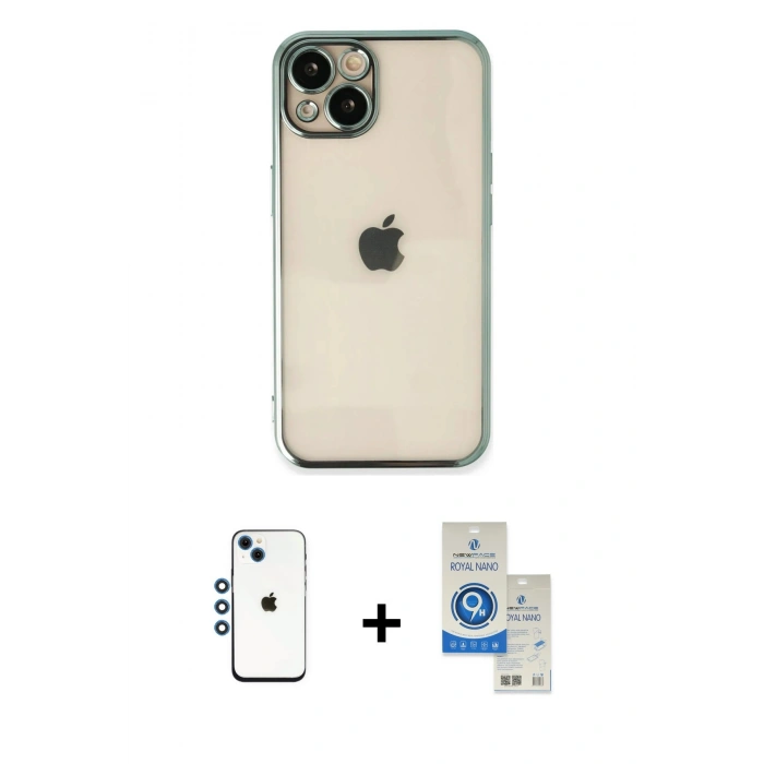 MARSİLYAN™- iPhone 14 Kılıf Vadi Minimal - Şeffaf Royal Nano Ekran Koruyucu + Shine Kamera Lens - MI