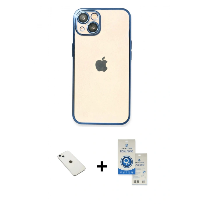 MARSİLYAN™- iPhone 14 Kılıf Vadi Minimal - Şeffaf Royal Nano Ekran Koruyucu + Diamond Kamera Lens - SABE