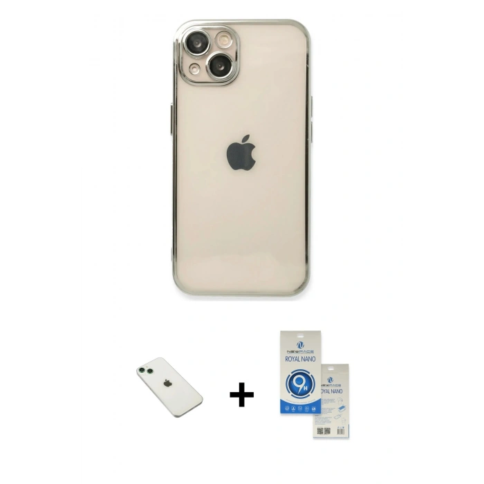 MARSİLYAN™- iPhone 14 Kılıf Vadi Minimal - Şeffaf Royal Nano Ekran Koruyucu + Diamond Kamera Lens - YL